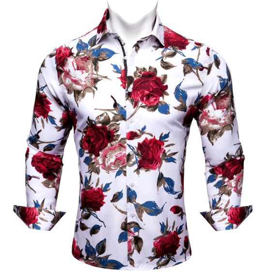 Red, Blue and White Floral Dress Shirt shirt    - Sophisticated Gentlemen