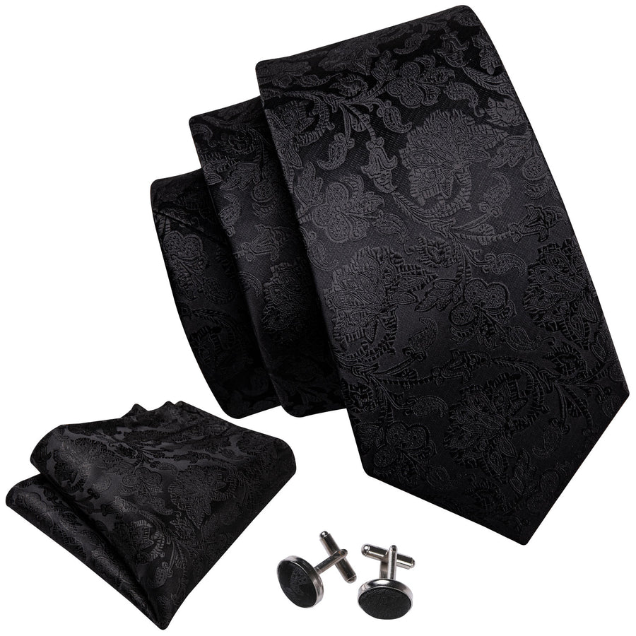 Dark Floral Silk XL Tie, Pocket Square and Cufflinks tie sets    - Sophisticated Gentlemen