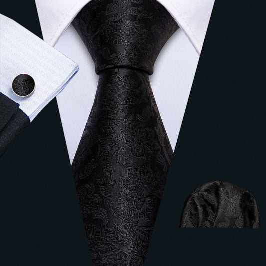 Dark Floral Silk XL Tie, Pocket Square and Cufflinks tie sets    - Sophisticated Gentlemen