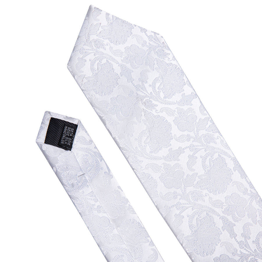 White Floral Silk XL Tie, Pocket Square and Cufflinks tie sets    - Sophisticated Gentlemen