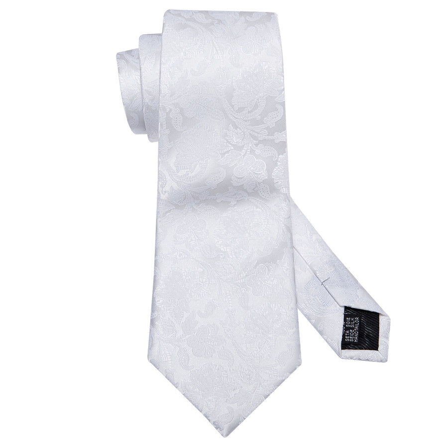 White Floral Silk XL Tie, Pocket Square and Cufflinks tie sets    - Sophisticated Gentlemen