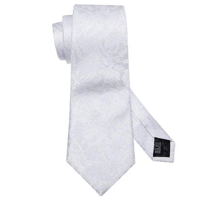 White Floral Silk XL Tie, Pocket Square and Cufflinks tie sets    - Sophisticated Gentlemen