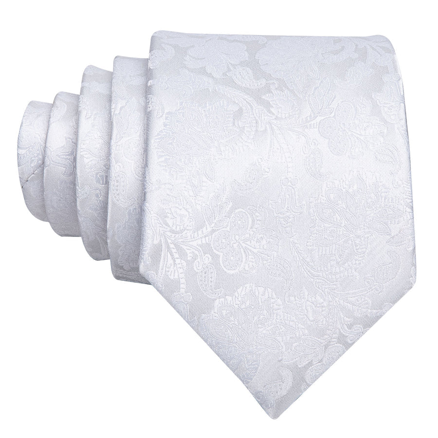 White Floral Silk XL Tie, Pocket Square and Cufflinks tie sets    - Sophisticated Gentlemen