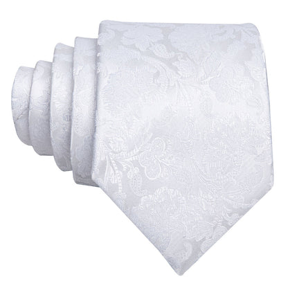 White Floral Silk XL Tie, Pocket Square and Cufflinks tie sets    - Sophisticated Gentlemen