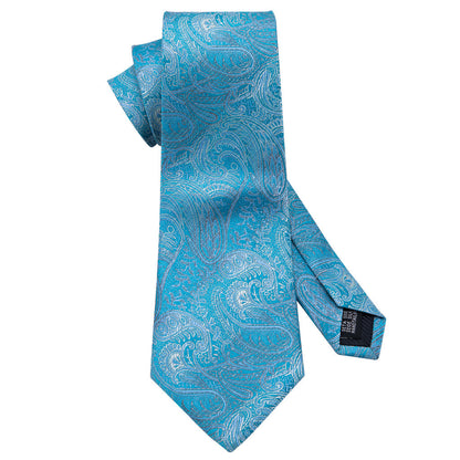 Sky Blue Paisley Silk Tie, Pocket Square and Cufflinks Set tie sets    - Sophisticated Gentlemen