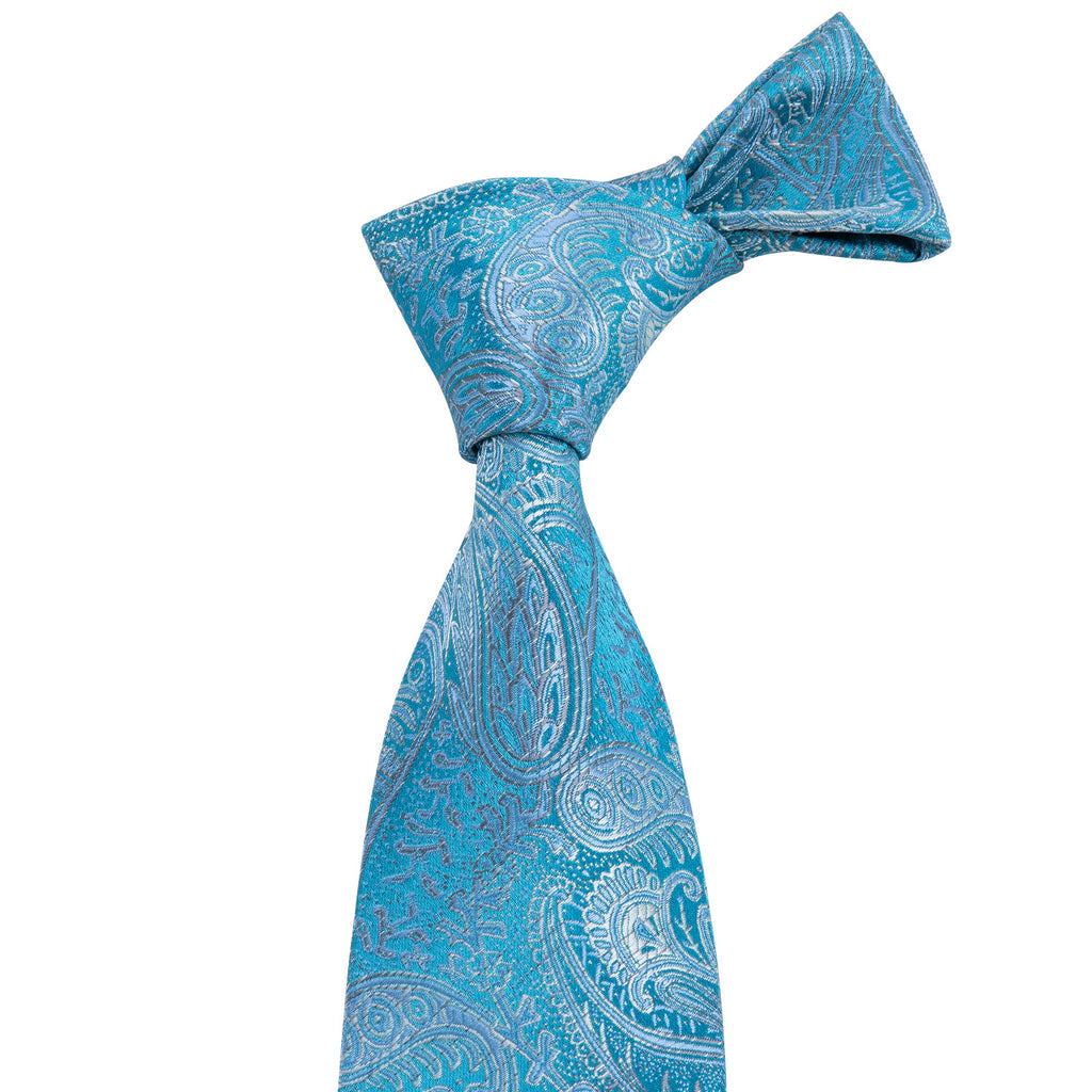 Sky Blue Paisley Silk Tie, Pocket Square and Cufflinks Set tie sets    - Sophisticated Gentlemen