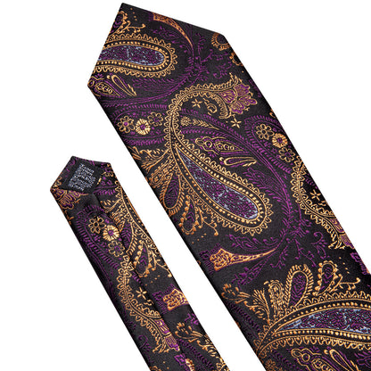Yellow Purple Silk Tie, Pocket Square and Cufflinks Set tie sets    - Sophisticated Gentlemen