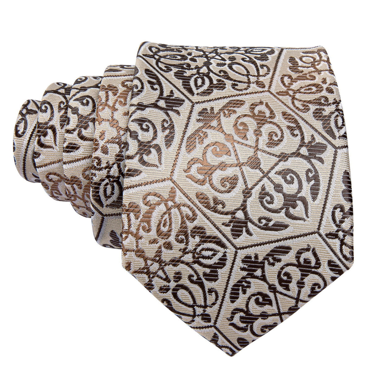 Golden Champagne Floral Silk Tie, Pocket Square and Cufflinks Set tie sets    - Sophisticated Gentlemen