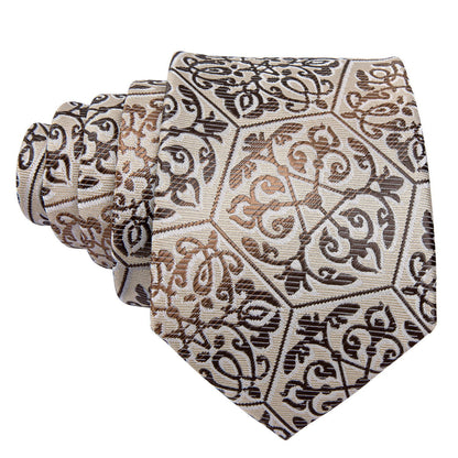 Golden Champagne Floral Silk Tie, Pocket Square and Cufflinks Set tie sets    - Sophisticated Gentlemen