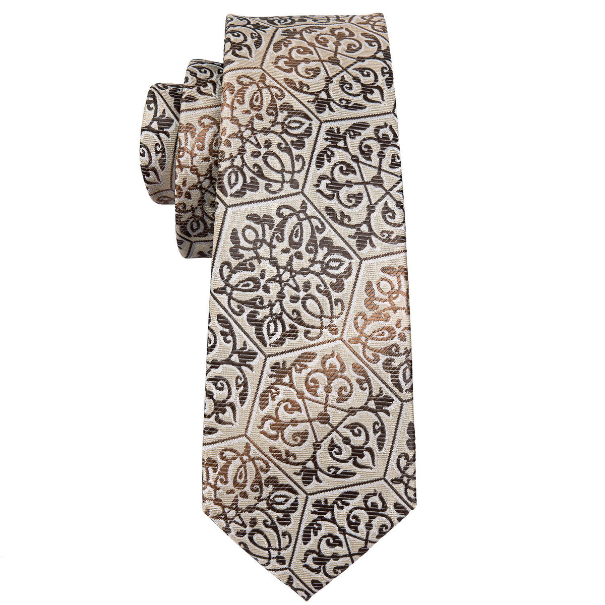 Golden Champagne Floral Silk Tie, Pocket Square and Cufflinks Set tie sets    - Sophisticated Gentlemen