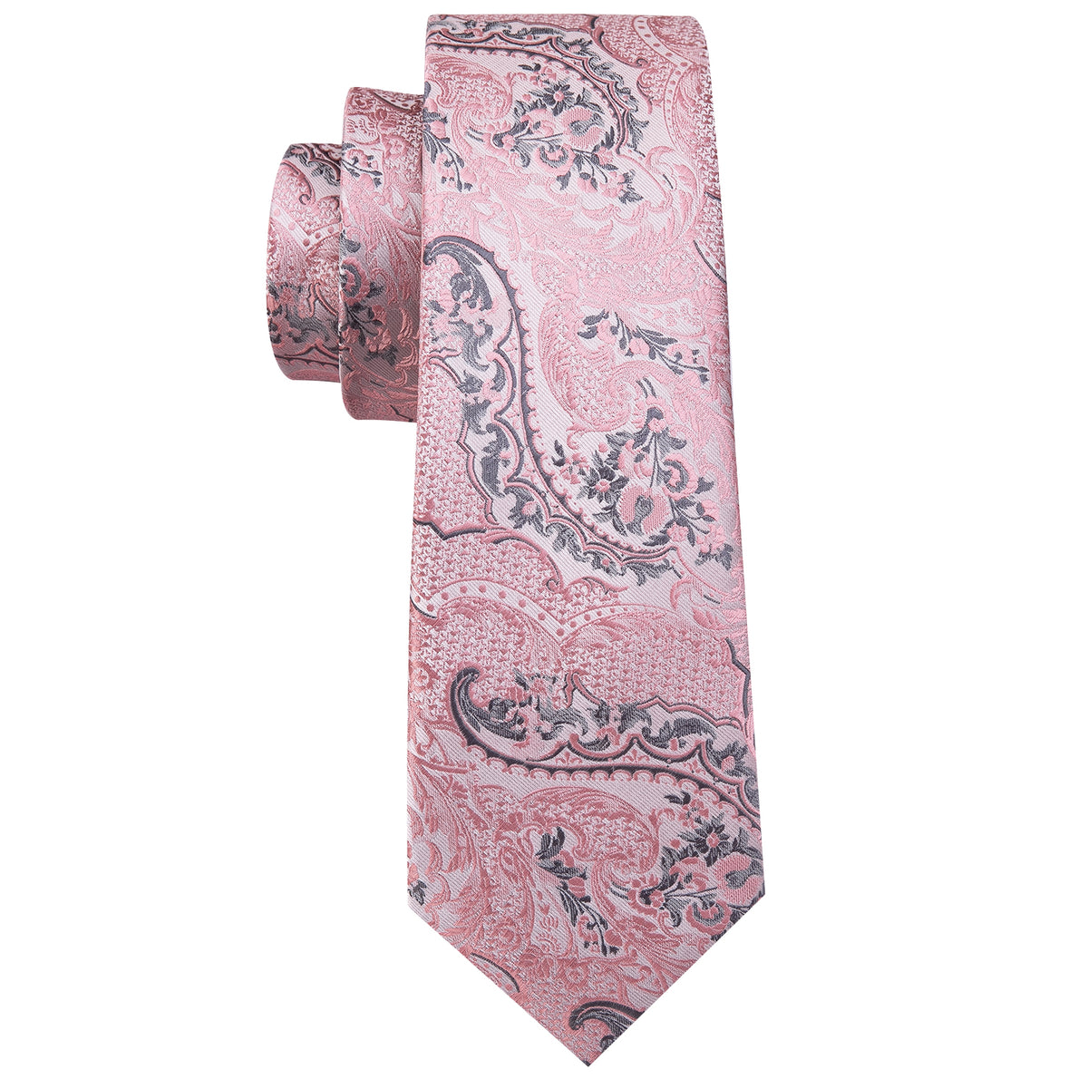 Silver Pink Paisley Floral Silk Tie, Pocket Square and Cufflinks Set tie sets    - Sophisticated Gentlemen