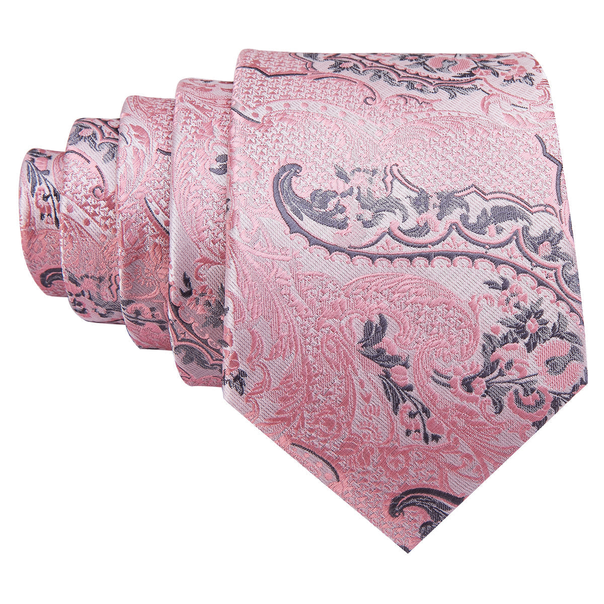 Silver Pink Paisley Floral Silk Tie, Pocket Square and Cufflinks Set tie sets    - Sophisticated Gentlemen