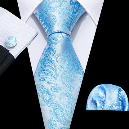 Light Blue Paisley Tie, Pocket Square and Cufflinks Set tie sets    - Sophisticated Gentlemen