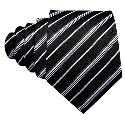 Black White Striped Paisley Tie, Pocket Square and Cufflinks Set tie sets    - Sophisticated Gentlemen
