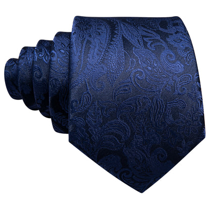 Navy Floral Silk Tie, Pocket Square, and Cufflinks Set tie sets    - Sophisticated Gentlemen