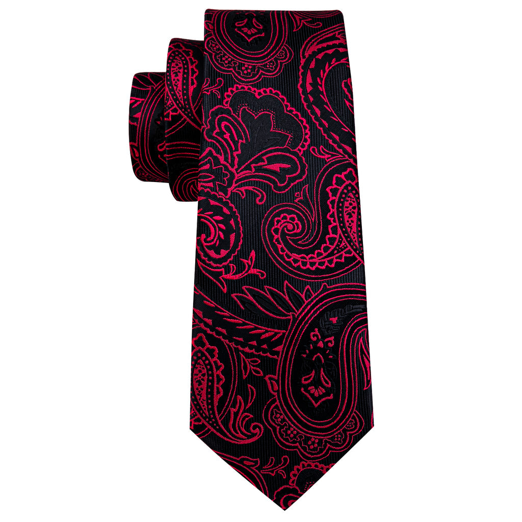 Red Black Paisley Silk Tie, Pocket Square and Cufflinks Set tie sets    - Sophisticated Gentlemen