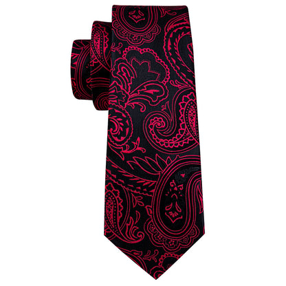 Red Black Paisley Silk Tie, Pocket Square and Cufflinks Set tie sets    - Sophisticated Gentlemen