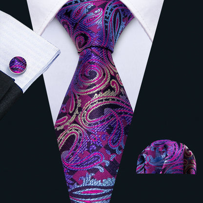 Blue Purple Paisley Silk Tie, Pocket Square and Cufflinks Set tie sets    - Sophisticated Gentlemen