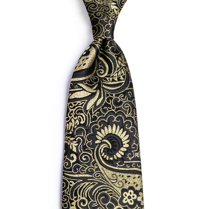 Golden Paisley Silk XL Tie, Pocket Square and Cufflinks tie sets    - Sophisticated Gentlemen