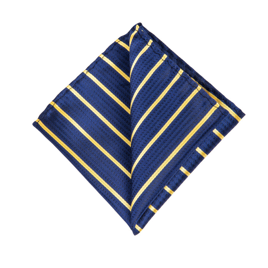 Classic Blue and Gold Striped XL Tie, Pocket Square and Cufflinks tie sets    - Sophisticated Gentlemen