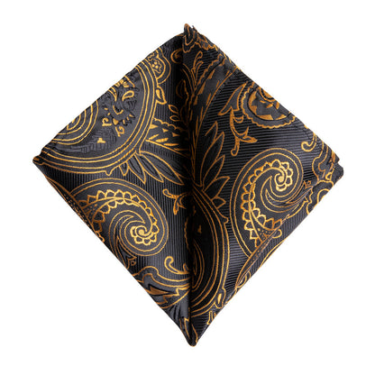 Black and Gold Paisley Silk XL Tie, Pocket Square and Cufflinks tie sets    - Sophisticated Gentlemen