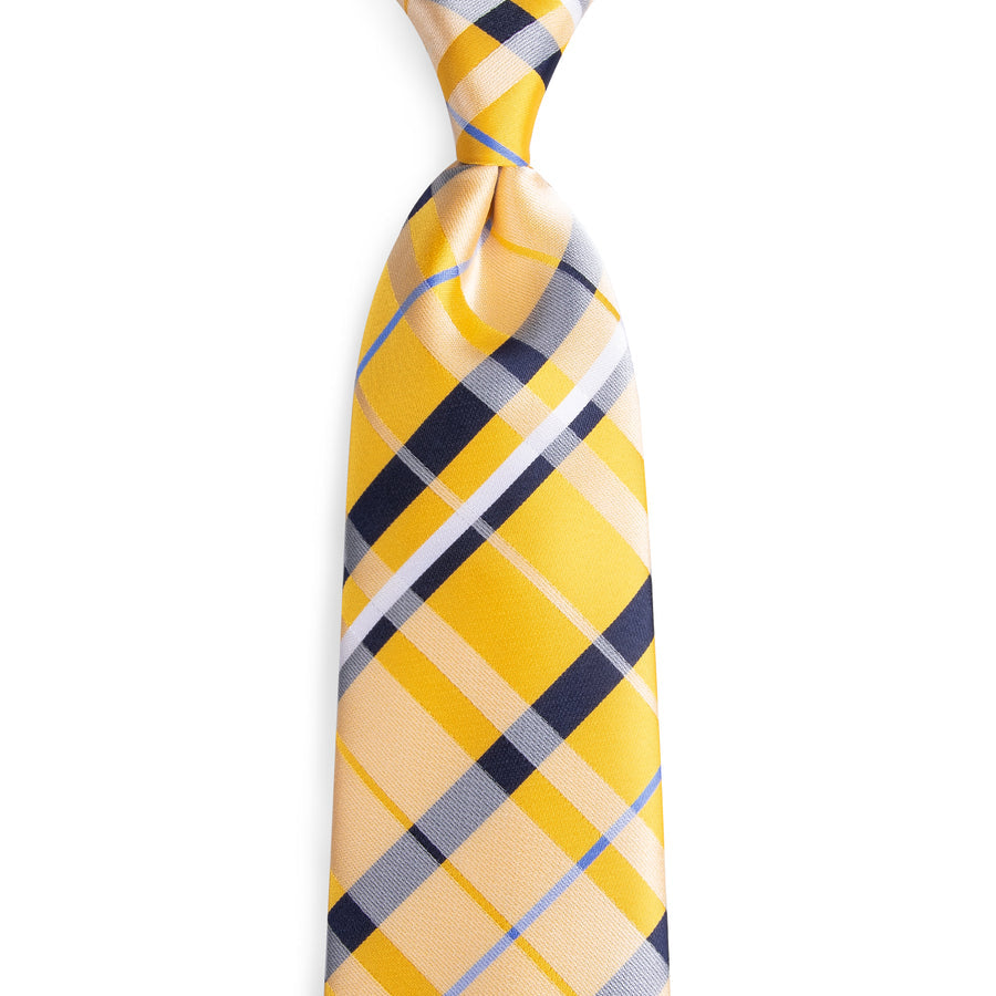 Yellow and Blue Striped Silk XL Tie, Pocket Square and Cufflinks tie sets    - Sophisticated Gentlemen