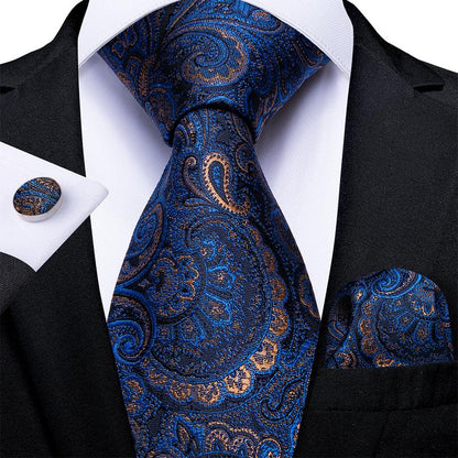 Radiant Blue Paisley Tie Set with Pocket Square & Cufflinks tie sets Standard packaging   - Sophisticated Gentlemen