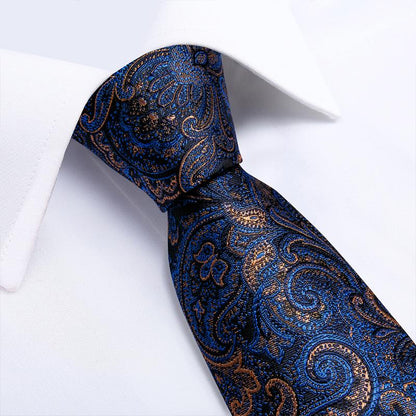 Radiant Blue Paisley Tie Set with Pocket Square & Cufflinks tie sets    - Sophisticated Gentlemen