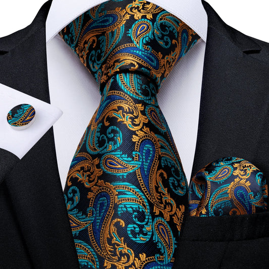 Aquamarine and Gold Luxury Tie Set tie sets Standard packaging   - Sophisticated Gentlemen