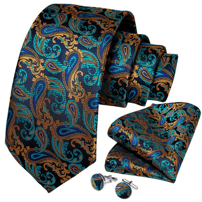 Aquamarine and Gold Luxury Tie Set tie sets    - Sophisticated Gentlemen