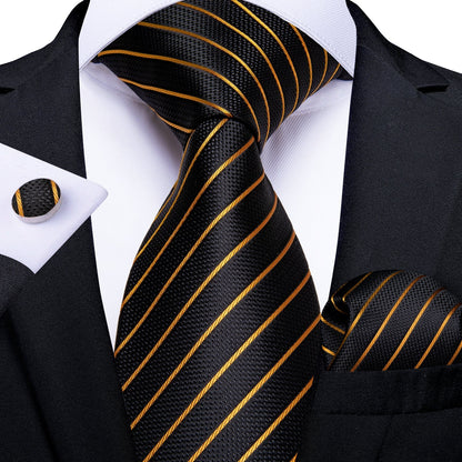 Luxury Gold and Black Striped Tie Set tie sets Standard packaging   - Sophisticated Gentlemen