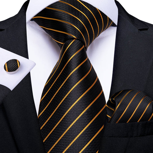 Luxury Gold and Black Striped Tie Set tie sets Standard packaging   - Sophisticated Gentlemen