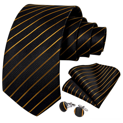 Luxury Gold and Black Striped Tie Set tie sets    - Sophisticated Gentlemen