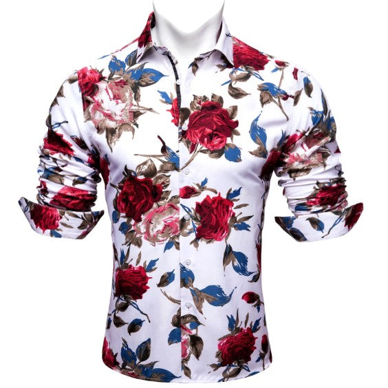 Red, Blue and White Floral Dress Shirt shirt    - Sophisticated Gentlemen