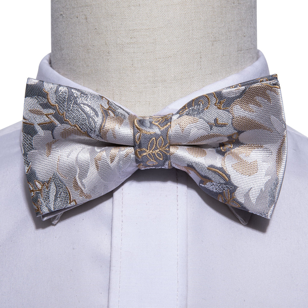 Golden White Floral Bow Tie Set bow ties    - Sophisticated Gentlemen