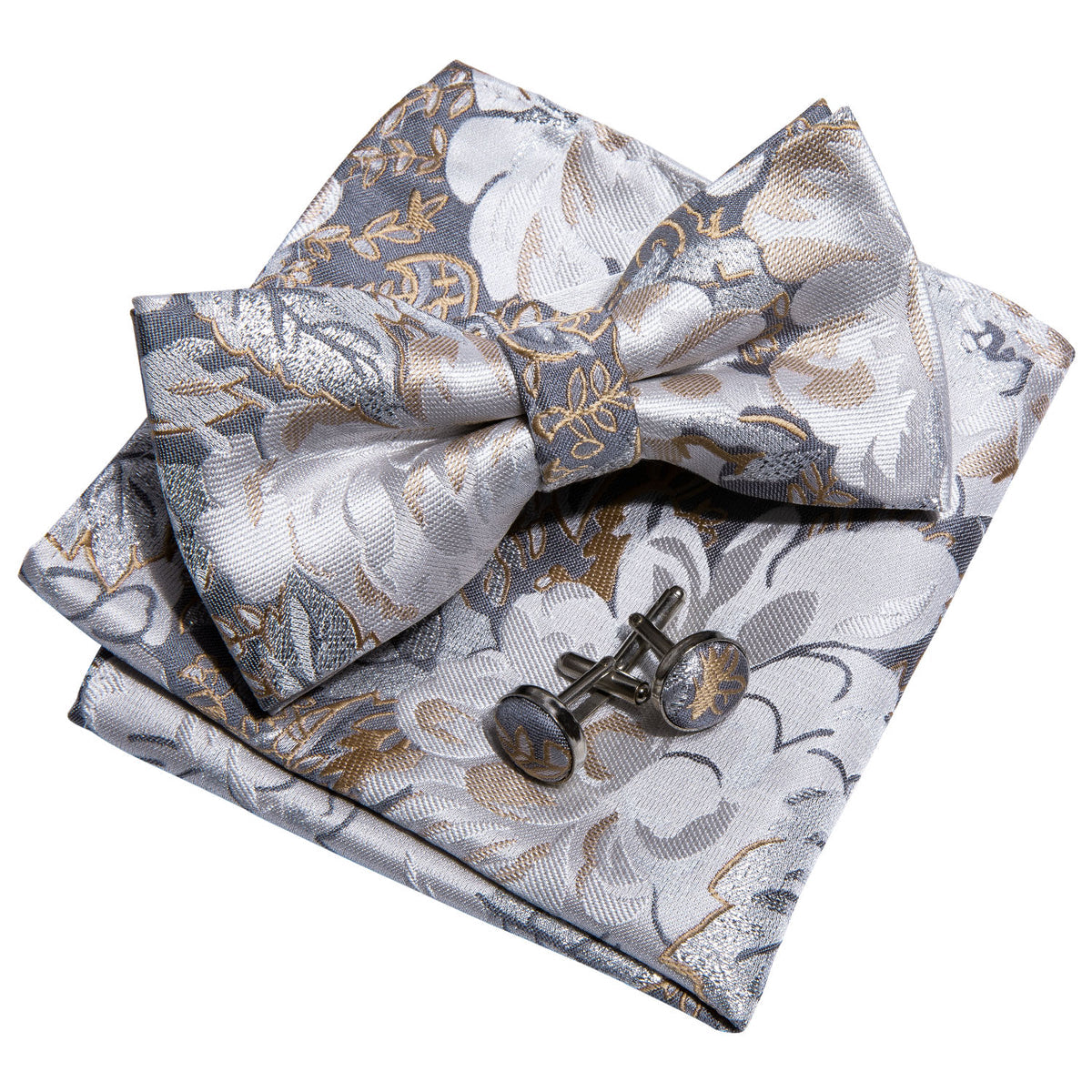 Golden White Floral Bow Tie Set bow ties    - Sophisticated Gentlemen