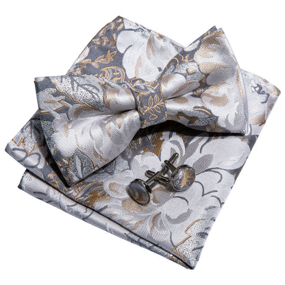 Golden White Floral Bow Tie Set bow ties    - Sophisticated Gentlemen