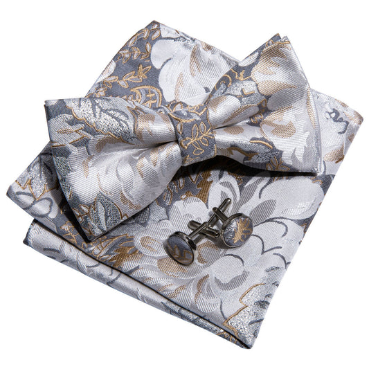 Golden White Floral Bow Tie Set bow ties    - Sophisticated Gentlemen