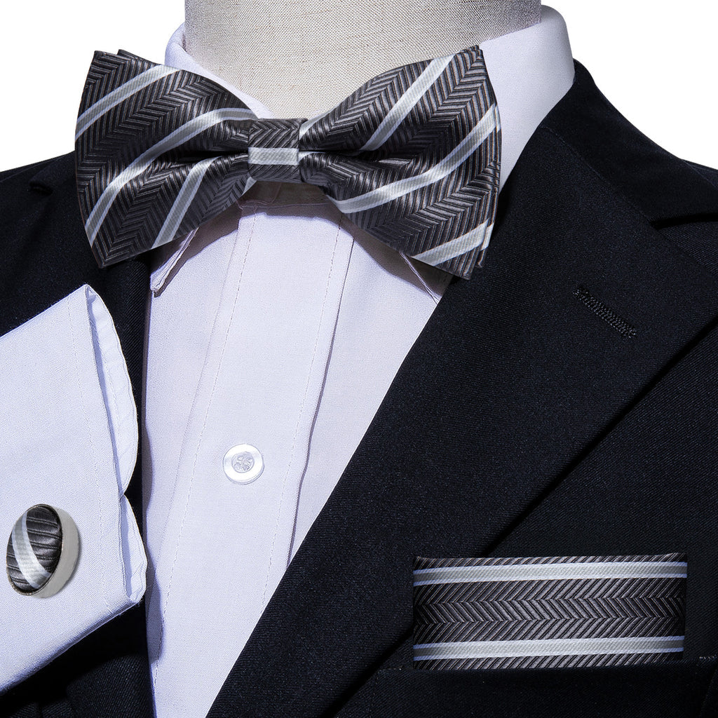 Black White Stripe Bow Tie Set bow ties    - Sophisticated Gentlemen