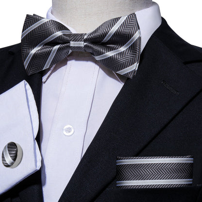 Black White Stripe Bow Tie Set bow ties    - Sophisticated Gentlemen