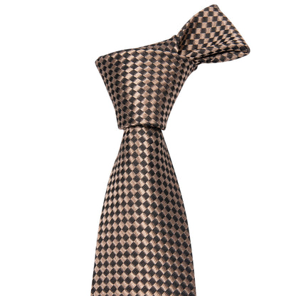 Champagne Brown Plaid Tie, Pocket Square and Cufflinks Set tie sets    - Sophisticated Gentlemen