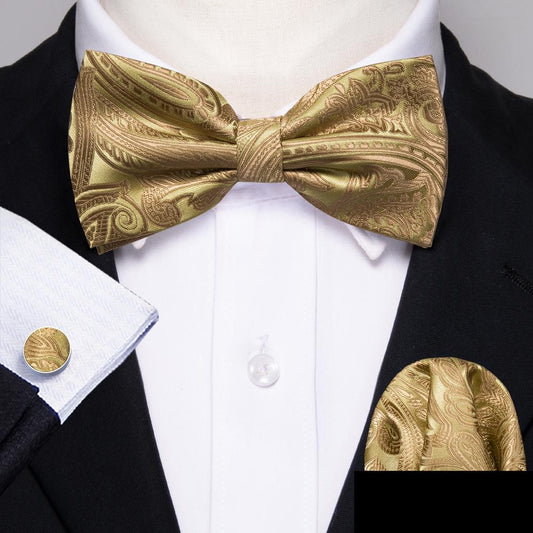 Gold Jacquard Woven Paisley Bow Tie Set bow ties    - Sophisticated Gentlemen