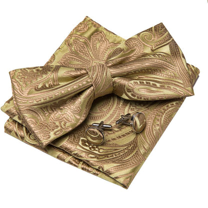 Gold Jacquard Woven Paisley Bow Tie Set bow ties    - Sophisticated Gentlemen