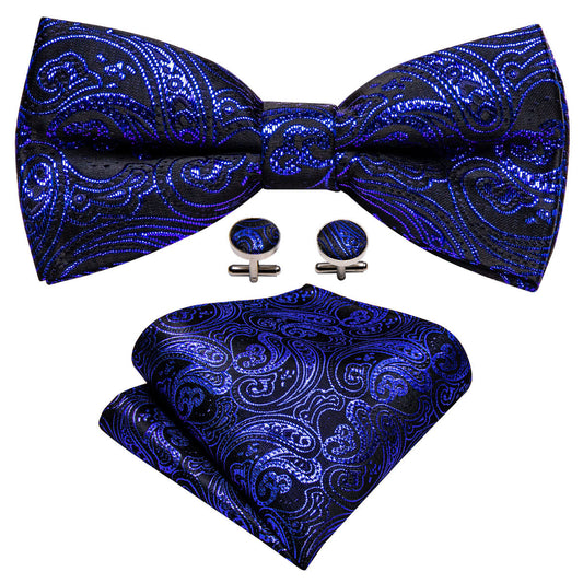 RoyalBlue Paisley Bow Tie Set bow ties    - Sophisticated Gentlemen