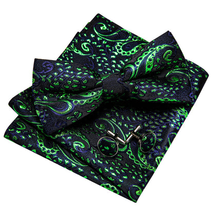 Shining Green Blue Paisley Bow Tie Set bow ties    - Sophisticated Gentlemen