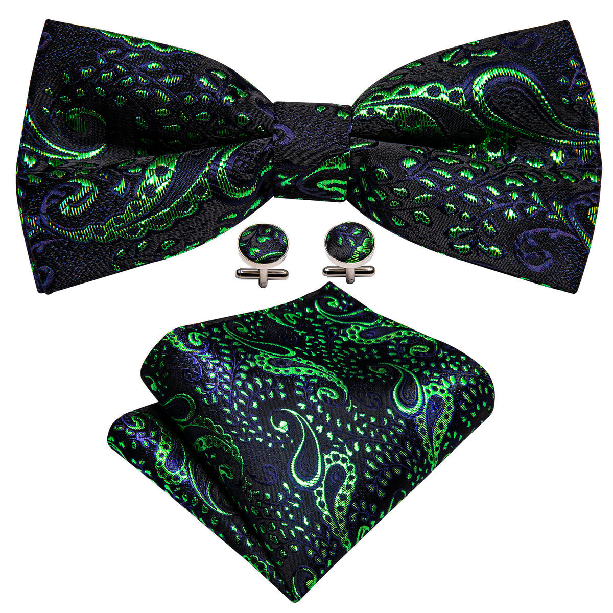 Shining Green Blue Paisley Bow Tie Set bow ties    - Sophisticated Gentlemen