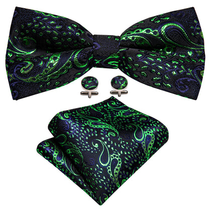 Shining Green Blue Paisley Bow Tie Set bow ties    - Sophisticated Gentlemen