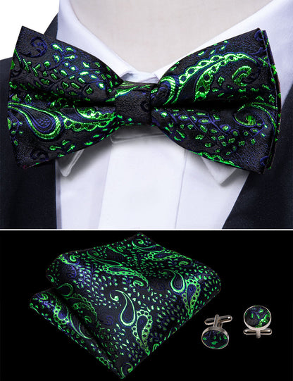 Shining Green Blue Paisley Bow Tie Set bow ties    - Sophisticated Gentlemen