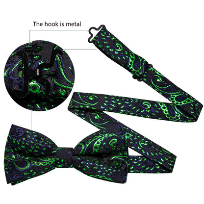 Shining Green Blue Paisley Bow Tie Set bow ties    - Sophisticated Gentlemen