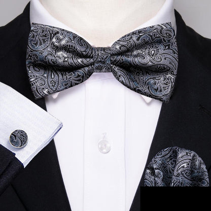 Gray Black Paisley Bow Tie Set bow ties    - Sophisticated Gentlemen